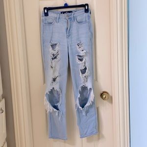 Distressed high rise mom jean